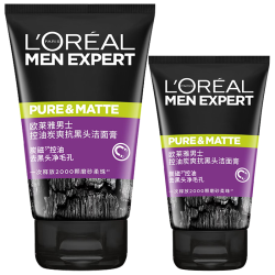 巴黎欧莱雅 欧莱雅（LOREAL） 男士洗面奶补水保湿控油碳爽磨砂抗黑头冰感深层净化洁面膏乳 抗黑头洁面膏100ml+50ml