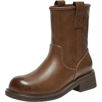 【潮酷拼接】2024冬季简约通勤时装靴粗跟女中靴