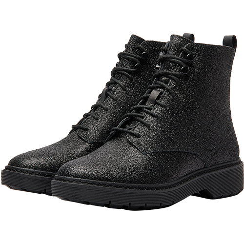 Clarks 其乐 维特系列 黑色亮片牛皮英伦系带圆头中筒靴 261547114A