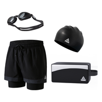 【游泳三件套】双层泳裤泳帽平光泳镜近视镜套装男士游泳泡温泉