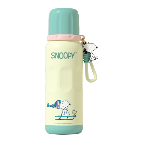 史努比 保温杯316不锈钢户外旅行运动水杯大容量带提绳便携吸管杯子 绿色 600ml