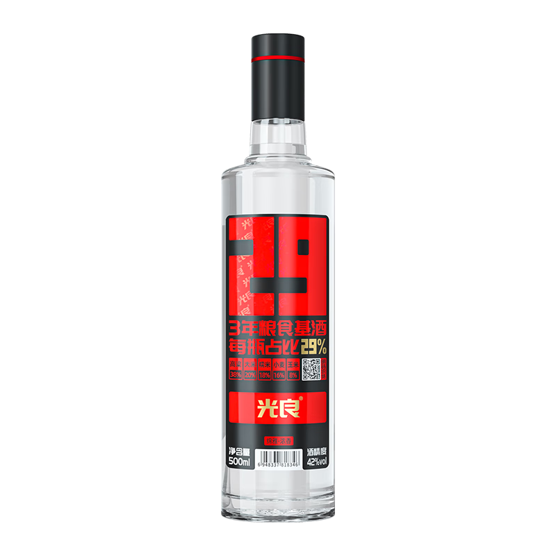  光良 纯粮食浓香 光瓶酒  整箱装 浓香型 42%vol 500mL
