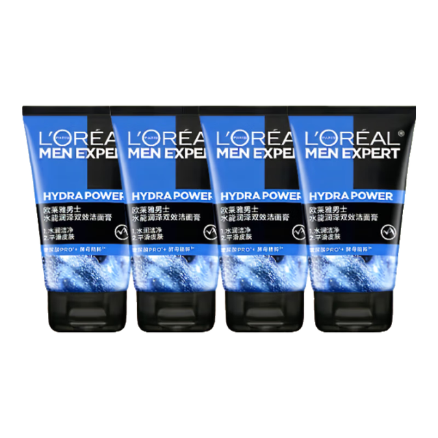 巴黎欧莱雅 男士水能润泽双效洁面膏50ml*4