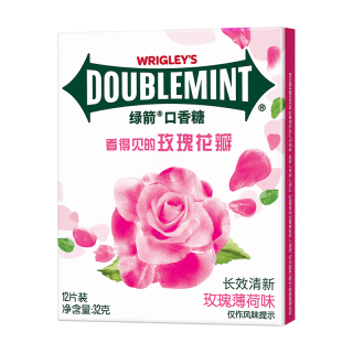 绿箭(DOUBLEMINT)口香糖 玫瑰薄荷味12片32g/盒 零食糖果 口气清新糖 玫瑰薄荷味12片*1盒