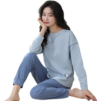 欧迪芬(Ordifen)女士睡衣女100%纯棉春秋季圆领长袖长裤25年舒适可外穿家居服