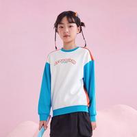 XTEP女童春秋季儿童撞色拼接圆领长袖套头卫衣时尚百搭舒适特步童装