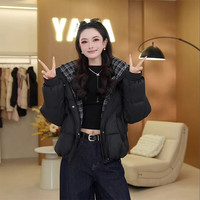 鸭鸭羽绒服女短款冬季2025时尚韩版连帽保暖泡芙云感小个子外套 藏青色 L