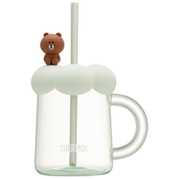 膳魔师（THERMOS）朱一龙同款LINE FRIENDS联名泡泡花朵泡芙玻璃杯儿童吸管杯 500ml 【花朵杯】绿色BROWN