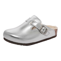 百丽休闲时髦勃肯鞋冬新舒适包头拖鞋BFAB7DH3 银色 37