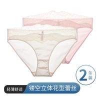 夏娃的诱惑 性感蕾丝腰头少女款小清新波点暗纹内裤女