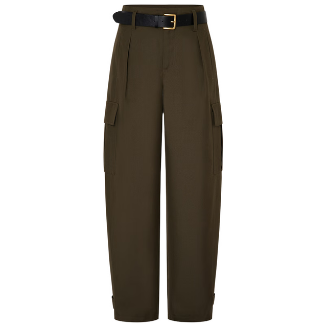 MO&Co. 摩安珂 工装裤2025冬附腰带精纺挺括中腰束口设计感弯刀裤MBE4PAT045 军绿色 S /160