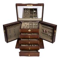 祥隆木首饰收纳盒高级木质大容量珠宝欧式小奢华高档耳环饰品首饰盒项链 仿古色大号全锁款-光面 军绿内衬