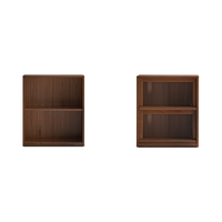 源氏木语实木书柜黑胡桃木矮书架靠墙组合柜子落地隔断柜1*2格+翻门柜