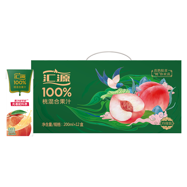 今日必买：汇源 100%桃混合果汁礼盒装果汁饮料200ml*12盒