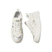 皓顿（HAUT TON）男鞋休闲鞋头层牛皮低帮小白鞋百搭运动板鞋时尚厚底鞋子男 白银色 39 -适合运动鞋40码