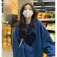 PASS 2025秋季女装心形图案圆领卫衣时尚韩版显瘦潮流卫衣女上衣