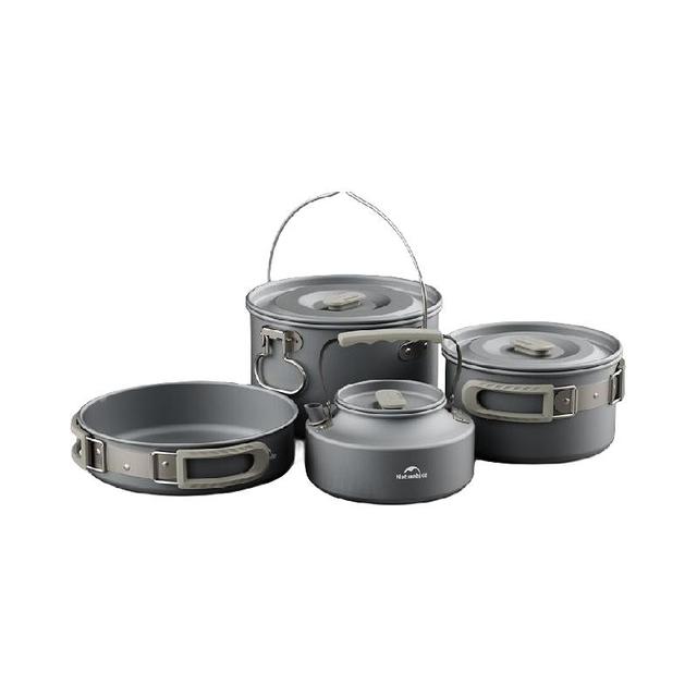挪客户外 锅具套装露营野营炊具便携式烧水壶不锈钢煎锅煎盘吊锅