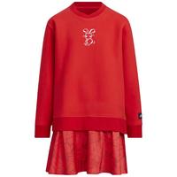 阿迪达斯 adidas 童装 兔子印花圆领长袖连衣裙 红色 儿童款