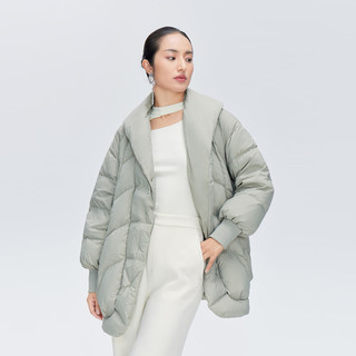 艾莱依（ERAL）女士羽绒服大翻领简约羽绒服气质百搭时尚短款鸭绒羽绒服 青玉绿 S 155【80-110斤】
