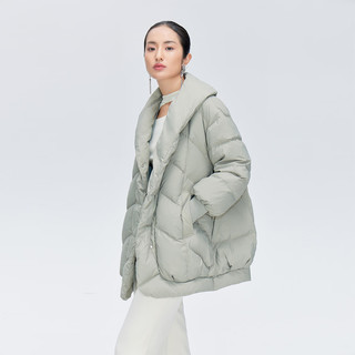 艾莱依（ERAL）女士羽绒服大翻领简约羽绒服气质百搭时尚短款鸭绒羽绒服 青玉绿 S 155【80-110斤】