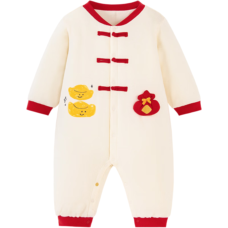 迷你巴拉 MINI BALA 【新年季】婴儿衣服新生儿宝宝马年连体衣爬服秋冬款 奶白10501 80cm