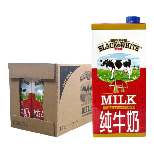 BLACK&WHITE 黑白 全脂牛奶1L*12盒整箱 比利时原装进口纯牛奶餐饮奶茶专用