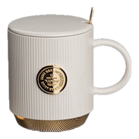 Vanow陶瓷马克杯带盖勺男女生套装礼盒水杯子 暮色黑【礼盒装】