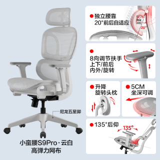 网易严选 小蛮腰S9Pro+人体工学椅家用办公室椅子电竞椅电脑椅久坐 S9Pro云白