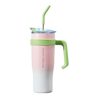 天喜（TIANXI）巨无霸保温杯大容量冰霸杯304不锈钢水杯女男生吸管杯子 渐变粉1250ml+3D立体贴