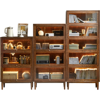 源氏木语实木书柜简约黑胡桃木储物柜子小户型翻门原木餐边柜中书柜1.5m