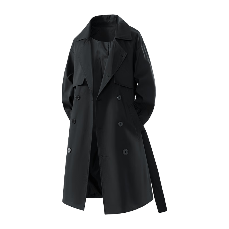 NASA GOOD中长款风衣男秋冬季防寒保暖宽松休闲双排扣腰带夹克外套 卡L