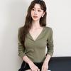 快鱼 女士长袖V领T恤 修身打底衫