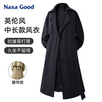 NASA GOOD中长款风衣男女同款秋季潮牌宽松青年休闲垂感百搭腰带外套 黑XL 黑色(腰带)