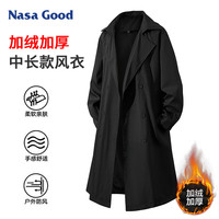 NASA GOOD加绒中长款风衣男女款秋冬季潮牌宽松青年休闲垂感保暖外套 黑L 黑色加绒