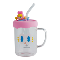 乐扣乐扣（LOCK&LOCK）卡通玻璃杯水杯家用杯子高颜值牛奶杯透明开水杯耐高温 小女孩粉色- 500ml