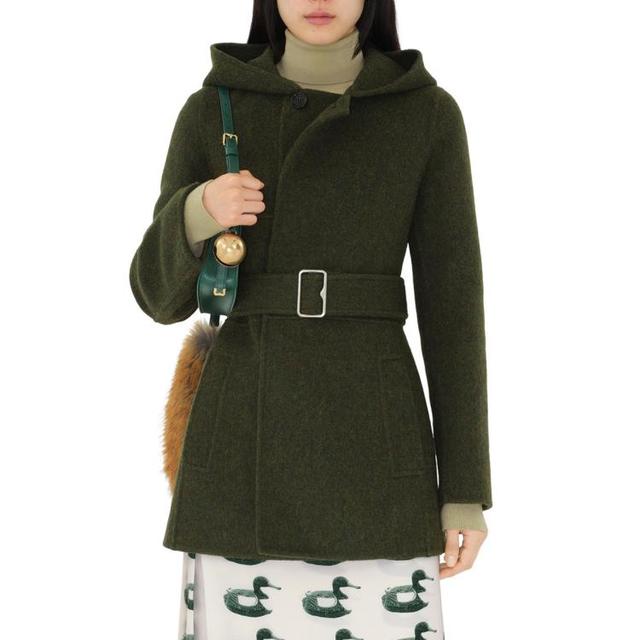 BURBERRY 女式法式优雅时尚感纽扣配腰带连帽羊毛外套