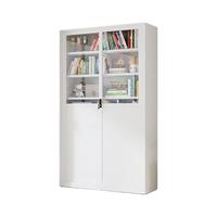 埔盾轻奢移门书柜拉门玻璃门展示柜铁艺书架落地收纳柜带锁 1.2米宽推拉书柜玻铁