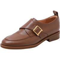 Bata乐福鞋女秋季复古英伦风牛皮软底一脚蹬ATA24CM3 棕色 37