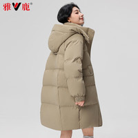 雅鹿冬季羽绒服女2025中长款时尚冬装连帽加厚派克服韩版外套女装 灰蓝色 L 165 【130-150斤】