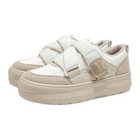 飞跃（Feiyue）女鞋加绒棉鞋冬低帮厚底保暖休闲鞋子女士百搭舒适板鞋 米/灰 40