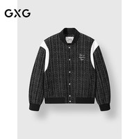 GXG 小香风棒球领肩部撞色拼接休闲夹克 黑色 L