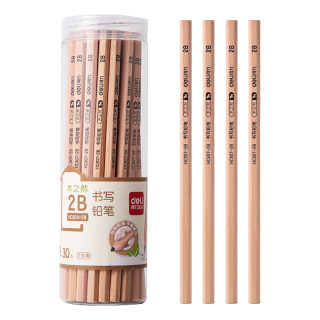 得力 deli 30支2B原木书写铅笔六角杆素描绘图铅笔考试涂鸦绘画临摹30支/桶 HC824-2B儿童节女孩