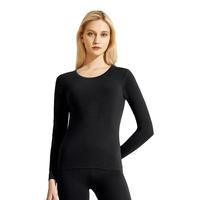 金利来女士保暖内衣女羊毛轻薄圆领简约基础打底秋衣秋裤保暖套装 黑色 S