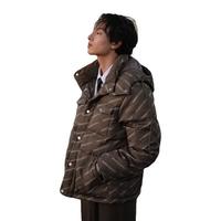 GXG男装反季多款低价羽绒服 GED1D2532194棕色满花连帽羽绒服 XL