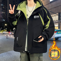 秋冬美式休闲长袖外套男生宽松潮流加绒加厚保暖冲锋连帽夹克