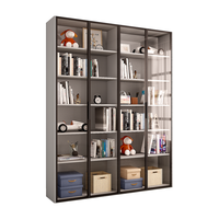 锦昂（jinang）轻奢铝合金书柜组合连体玻璃门书架落地现代客厅书橱金属书房家具 三门书柜【米白色】