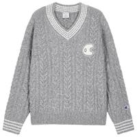 Champion 【含羊毛】25秋冬V领撞色麻花简约百搭女士针织衫