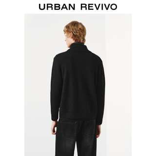 UR2025冬季男装休闲撞色刺绣立领短款针织开衫UUY950007 黑色 S