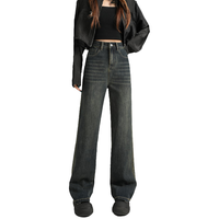 自由系窄版阔腿加绒牛仔裤女秋冬季2025小个子直筒高腰显瘦弹力拖地裤 L （110-120斤） 怀旧蓝 加绒 冬季款