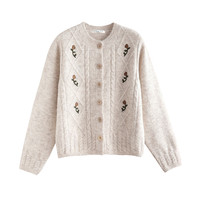 唐狮（TonLion）2025秋冬复古绣花设计女圆领开衫毛衣